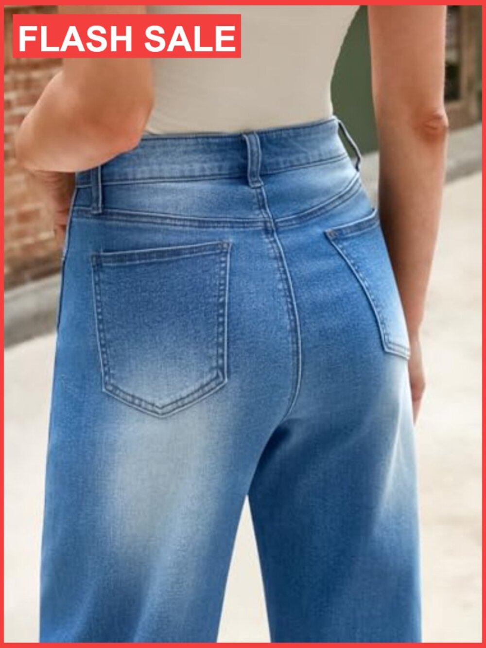High Waisted Cropped Straight Wide Leg Cuffed Boyfriend Jeans - Picture 6 of 7